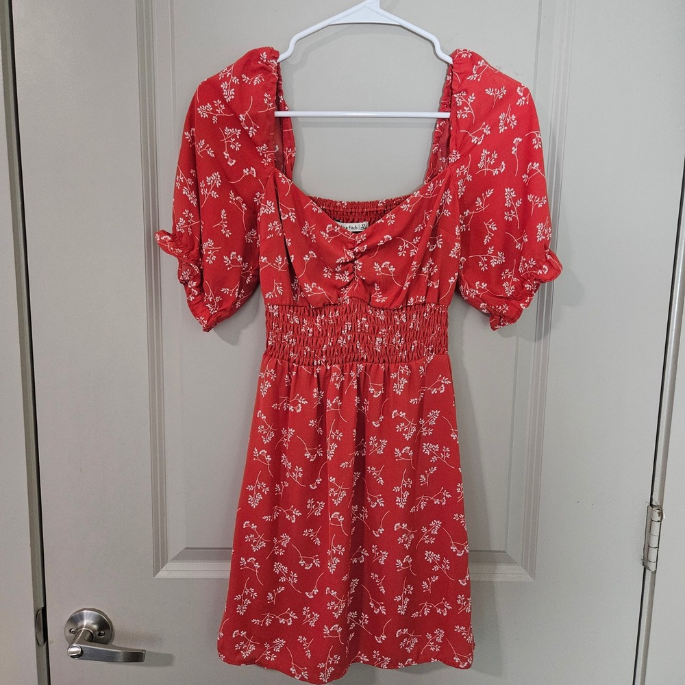 Abercrombie & Fitch Red Floral Smocked Puff Sleeve Mini Dress XS